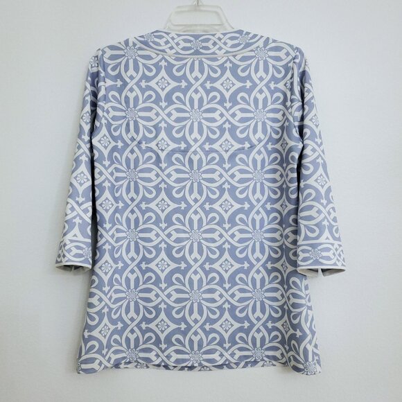 Gretchen Scott Split Neck 3/4 Sleeve Blouse in Piazza Pale Blue Size Medium - Picture 5 of 10